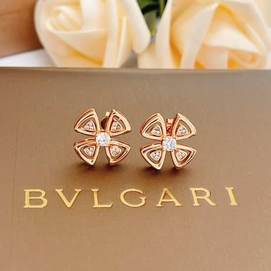 Bvlgari Rose Gold Flower Stud Earrings Brass