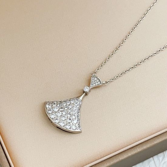 Bvlgari Silver Pavé Fan Shape Necklace