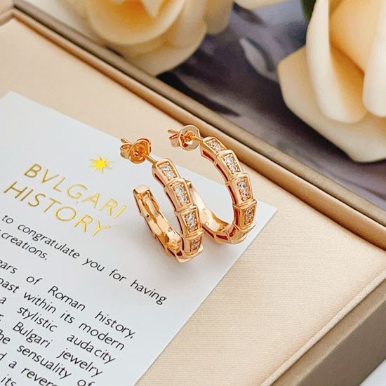 Bvlgari Rose Gold Diamond-encrusted Slim Earrings