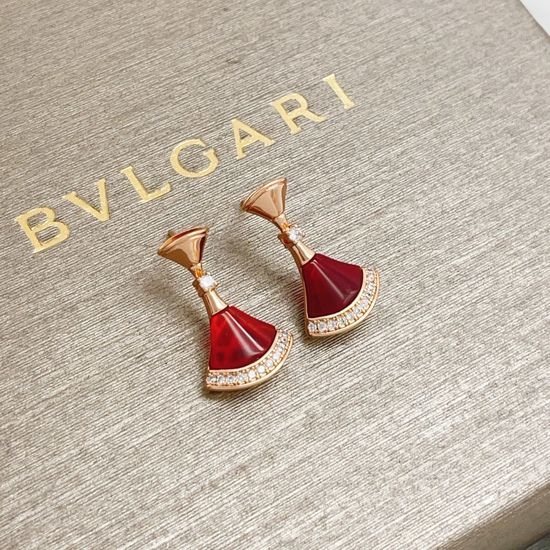 Bvlgari Red Mother of Pearl Fan Stud Earrings