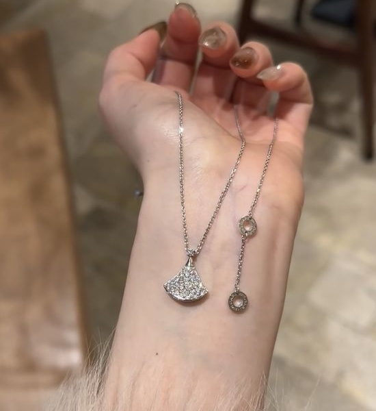 Bvlgari Full Diamond Pendant Necklace Rose Gold
