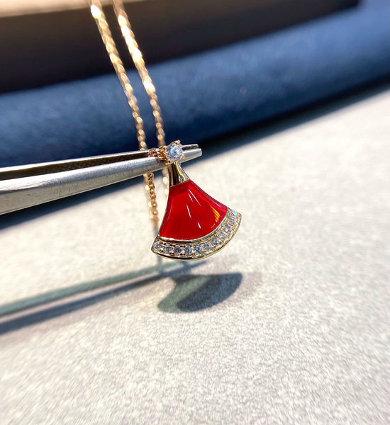 Bvlgari Diamond Accent Carnelian Pendant Necklace